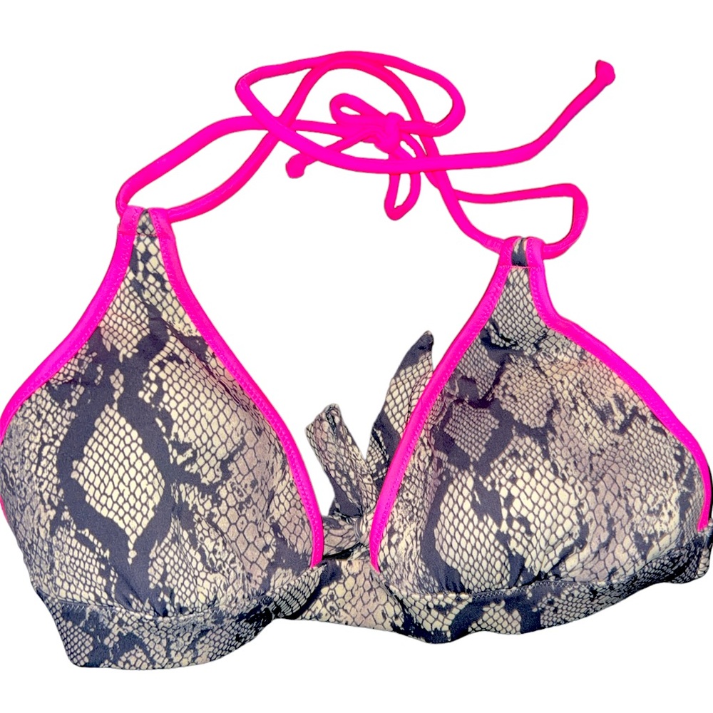 Victoria Secret Bikini Top Pink and Snakeskin sz Lg *No inserts*